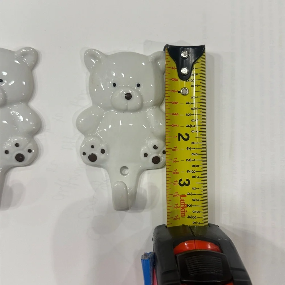 NWOT🧸Pair of Adorable Black and White Ceramic Bear Wall Hooks for Kids